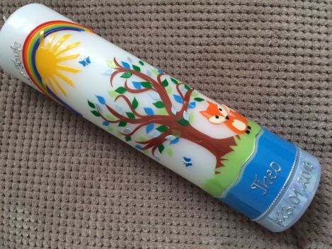 Taufkerze Lebenbaum mit Fuchs