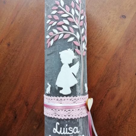 Rustica-Vintage Taufkerzen Kommunionkerzen SET Lebensbaum + Schutzengel (2122TK) im Design von 2377TK inkl. Sonderwünsche