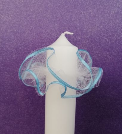 Tropfschutz, Tropfer Tüll mit Band - blau, Kerzenschmuck für Kerzen 3 - 4 cm (201ZB)
