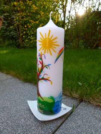 Taufkerze Kombination Lebensbaum-bunter Fisch (351TK)