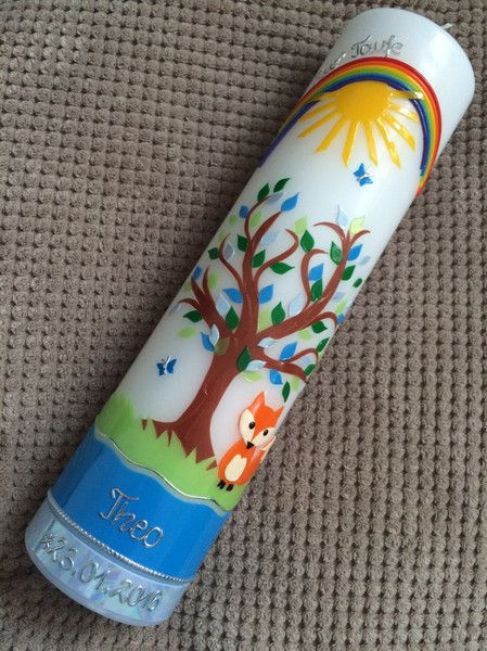 Taufkerze Lebenbaum mit Fuchs